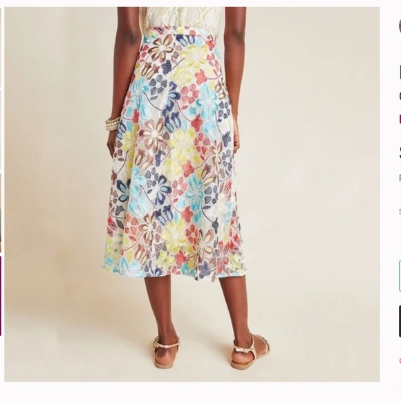 Anthropologie Eva Franco Meghan Floral Embroidered Midi Skirt Size 6 EUC - Picture 3 of 9